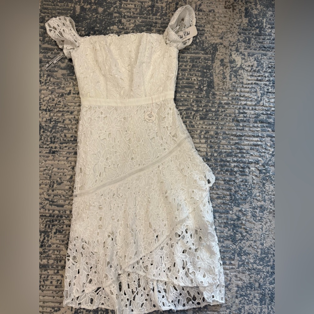NEW Chi Chi London White Asymmetrical Lace Dress